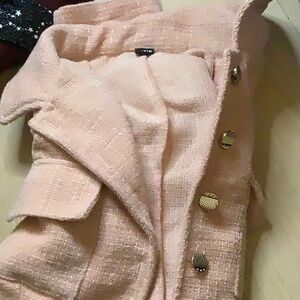 Pink and white cropped jacket with gold full buttons SHEIN